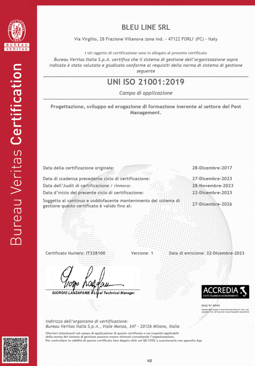 Bleu Line Certificazione ISO 21001