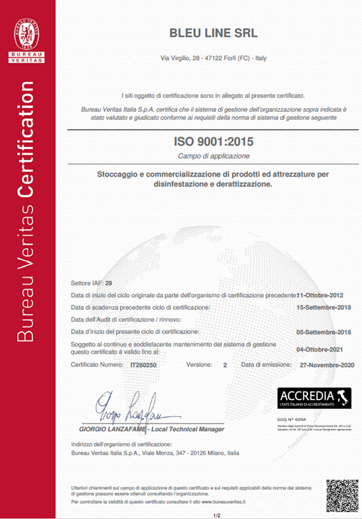 Sistema di Gestione della Qualità Certificato ISO 9001:2015