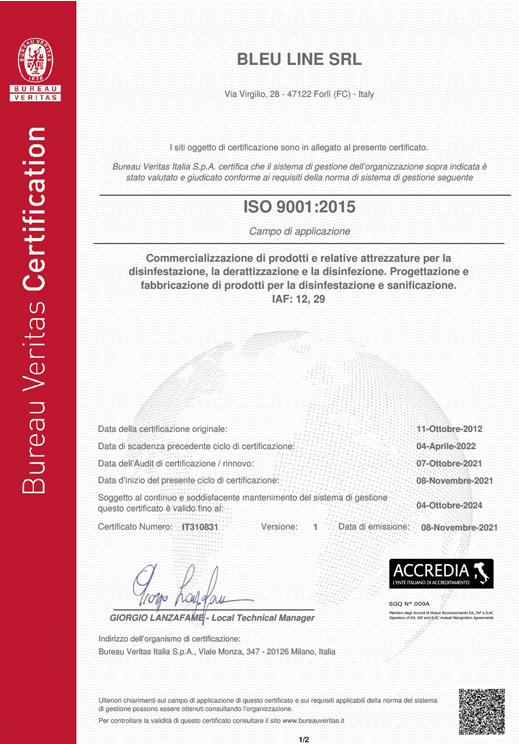 Sistema di Gestione della Qualità Certificato ISO 9001:2015